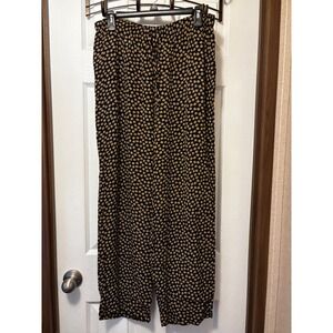 Clio Womens Wide Leg Pants‎ Black Gold Geometric Square Print Elastic Waist LRG